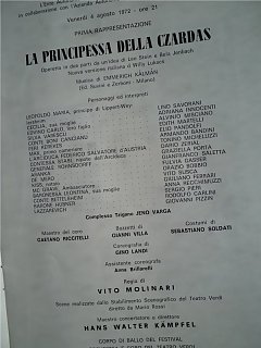 Armando Bandini Manifesto E Interpreti La Principessa Della Czardas Operetta 1973