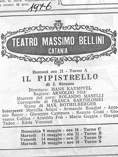 Armando Bandini Al Teatro Massimo Bellini Di Catania In Il Pipistrello Di E Con Arnoldo Foa Teatro 1976