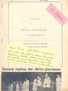 Armando Bandini Copione Di Miles Gloriosus Il Soldato Spaccone 1960