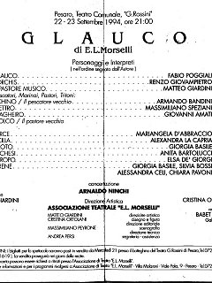 Armando Bandini Locandina Della Commedia Glauco Festival Di Pesaro 1994