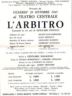 Armando Bandini Locandina Della Commedia L Arbitro 1965