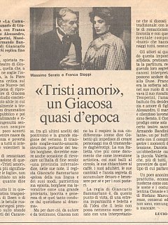 Armando Bandini Recensione Della Commedia Tristi Amori 1987