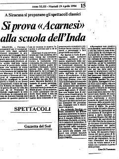 Armando Bandini Recensione Di Acarnesi Al Teatro Greco Di Siracusa 1994